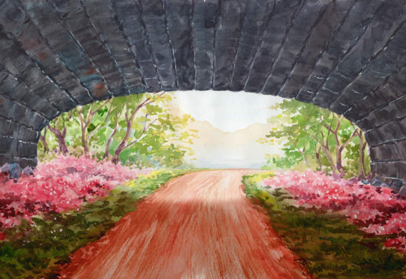 Light at the end of the tunnel, watercolor